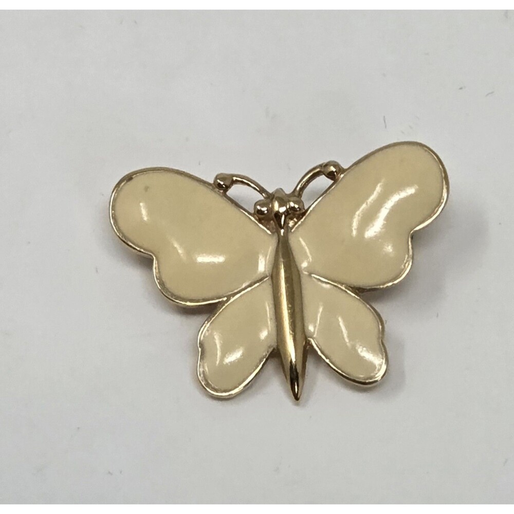 Monet Butterfly Brooch Pin Gold Tone 2" W x 1" H Mint Green Enamel Filigree
